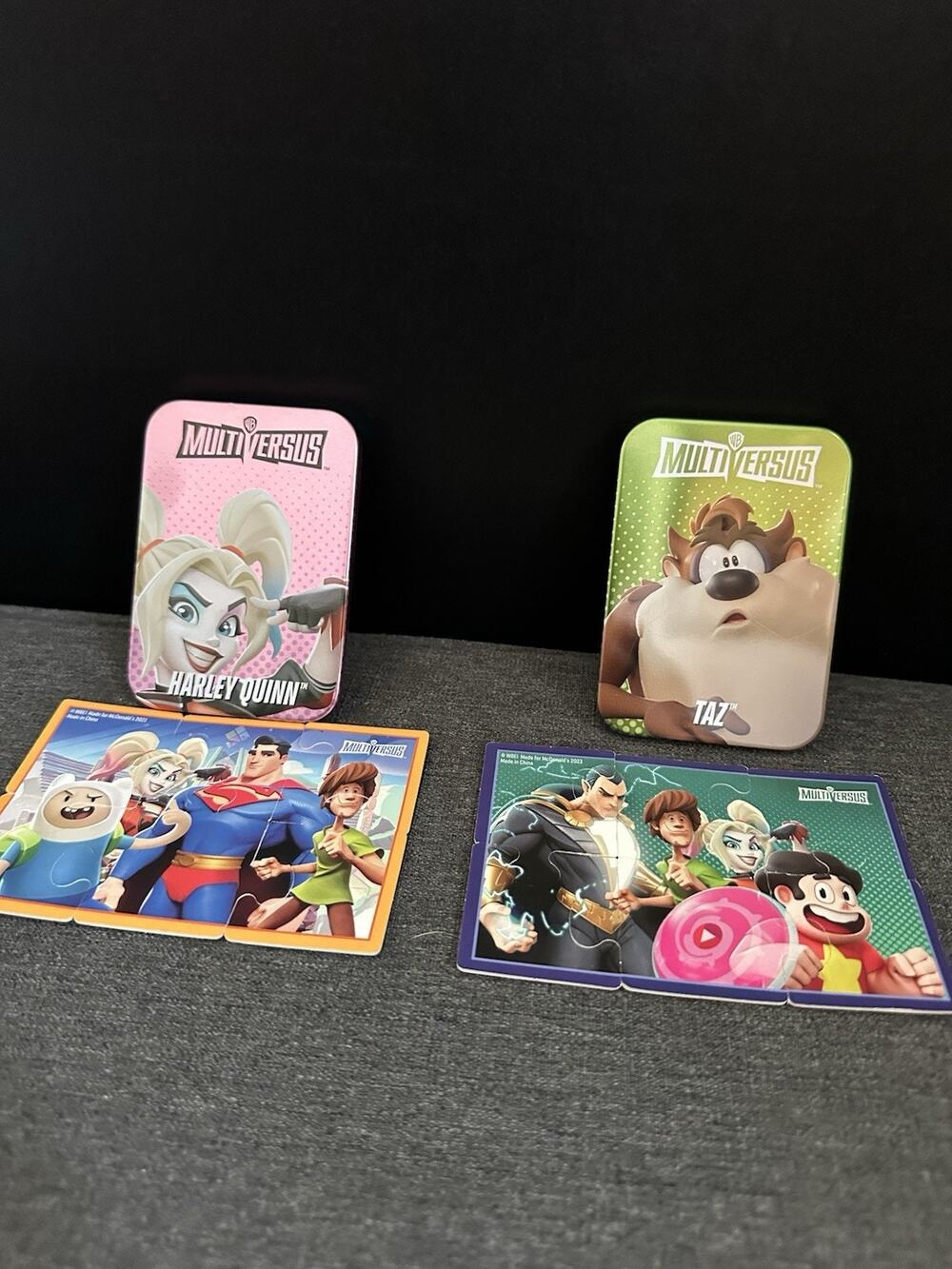 McDonalds MultiVersus 2023 Puzzle Tins Lot of 2 Harley Quinn Taz Complete